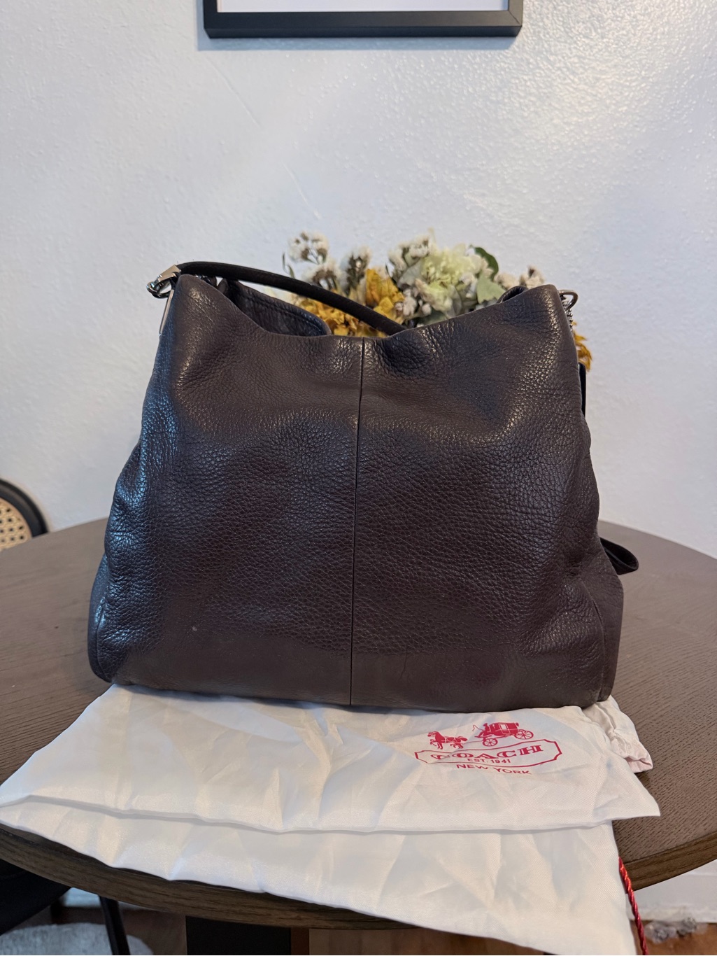 Coach Pebbled Leather Hobo Bag In Dark Brown